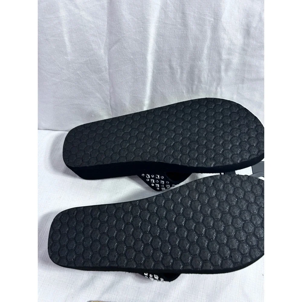 Time and Tru Lifestyle Wedge 8 Black Rhinestone Platform Sandals Women